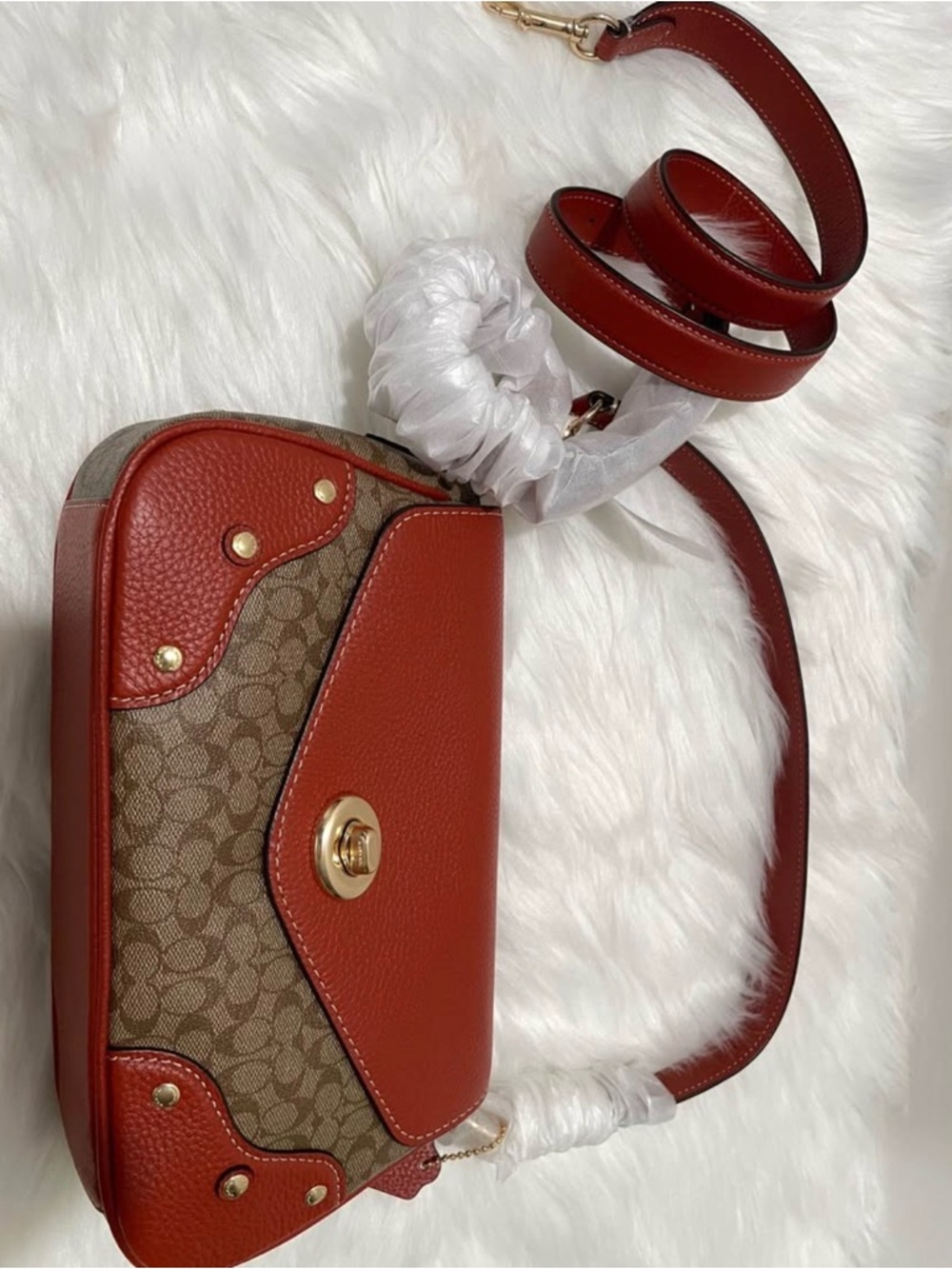 COACH MILLIE Shoulder Bag in Colorblock Signature Canvas Khaki Terracotta - Picture 7 of 10